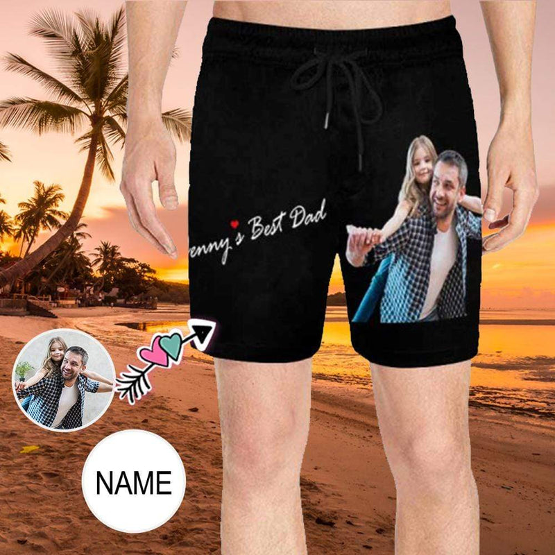 Custom Photo&Name Best Dad Men's Quick Dry Swim Shorts, Personalized Funny Swim Trunks