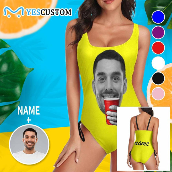 Custom Face&Name Left Hand Women's New Drawstring Side One Piece Swimsuits