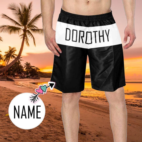 Custom Name Black Men's Beach Shorts