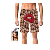 Custom Girlfriend Face Big Mouth White Personalized Photo Men's Elastic Beach Short