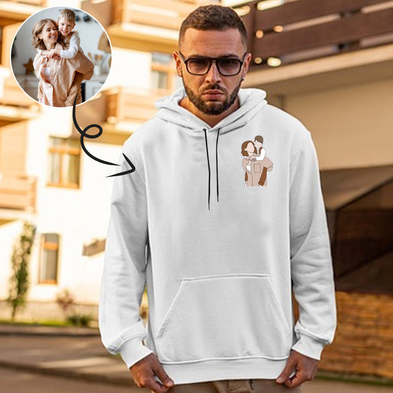 Custom Portrait Outline Shirt, Line Art Photo Shirt For Male, Custom Men's All Over Print Hoodie, Photo Outline Outfit For Father White