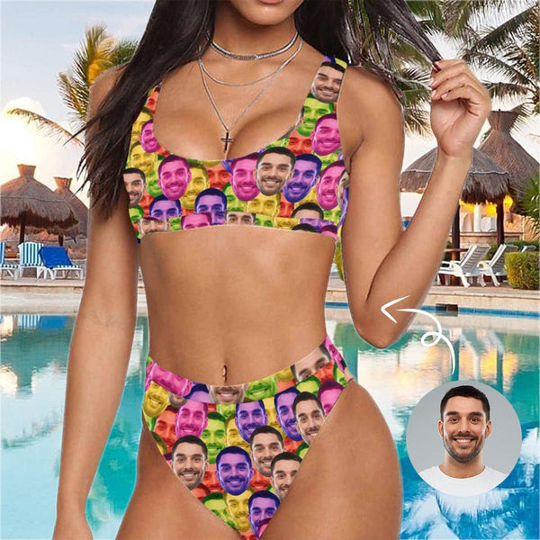 Custom Face Colorful Seamless Funny Bikini Personalized Swimsuit