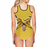 Custom Face Warning Yellow Women's Tank Top Bathing Swimsuit