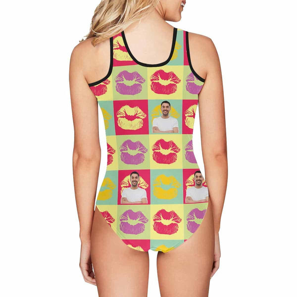 Custom Photo Colorful Lips Women's Tank Top Bathing Swimsuit