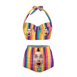 Custom Face In Zipper Rainbow Stripes Strap Two-piece Bikini Swimsuit