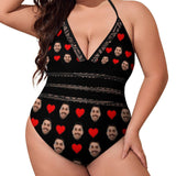 #Plus Size Swimsuit-Custom Boyfriend Face Swimsuits Personalized Women's New Strap One Piece Bathing Suit For Her