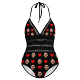 #Plus Size Swimsuit-Custom Boyfriend Face Swimsuits Personalized Women's New Strap One Piece Bathing Suit For Her