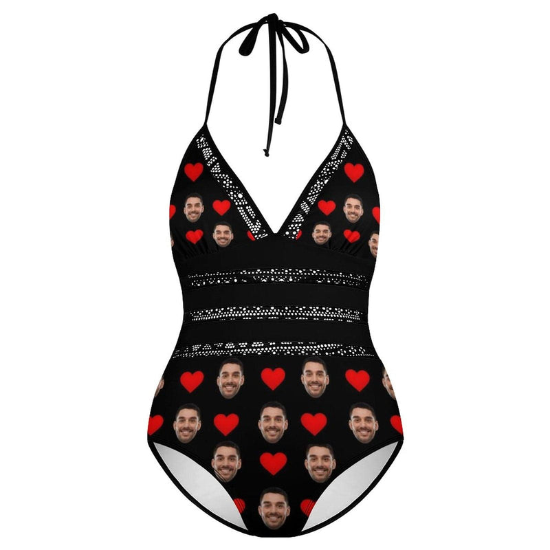 #Plus Size Swimsuit-Custom Boyfriend Face Swimsuits Personalized Women's New Strap One Piece Bathing Suit For Her