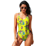 Custom Face Parrot Swimsuit Personalized Women's New Drawstring Side One Piece Bathing Suit Holiday Party