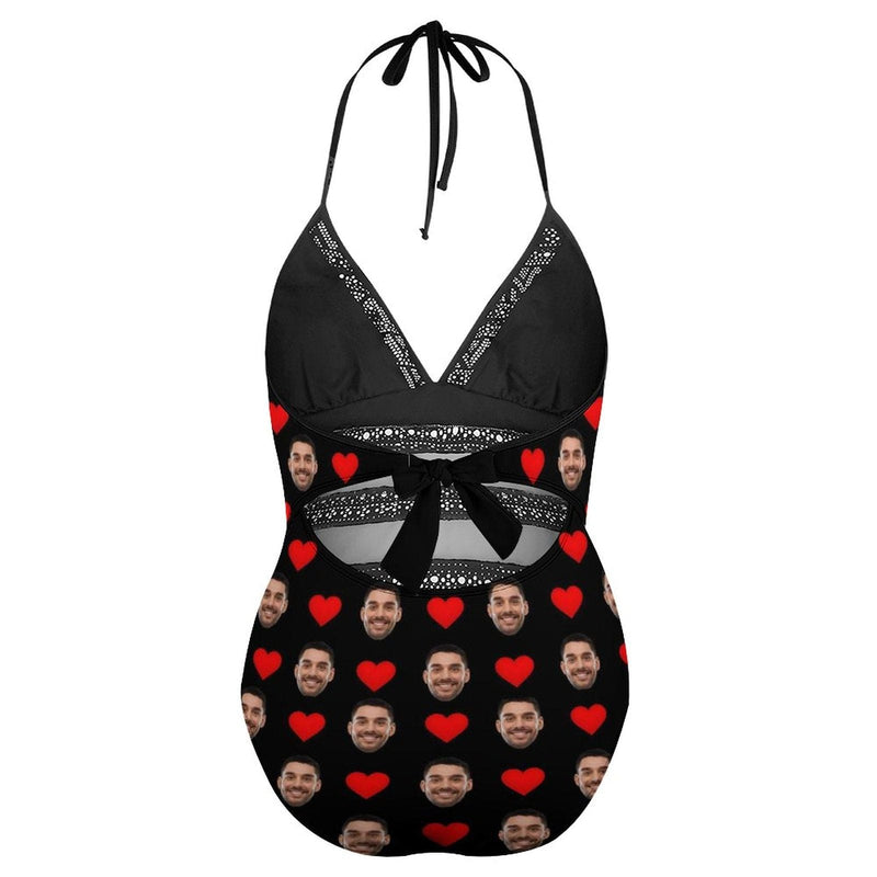 #Plus Size Swimsuit-Custom Boyfriend Face Swimsuits Personalized Women's New Strap One Piece Bathing Suit For Her