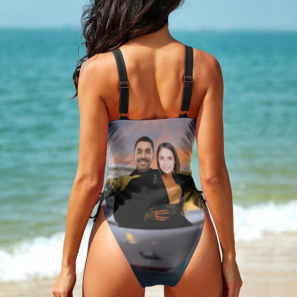 Custom Face Swimsuits You Jump I Jump Personalized Women's New Drawstring Side One Piece Bathing Suit Honeymoons Party For Her