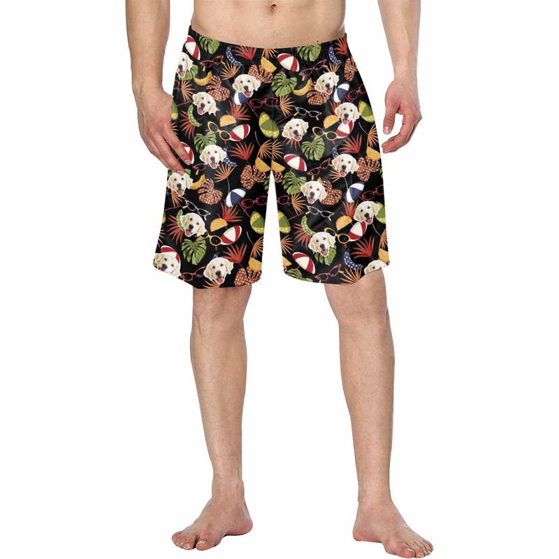 Custom Face Cute Dog Personalized Photo Men's Elastic Beach Short