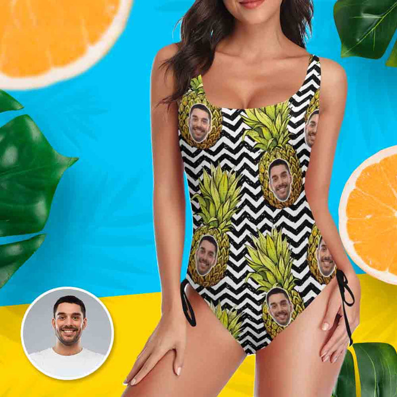 Custom Face Pineapple Style Swimsuit Personalized Women's New Drawstring Side One Piece Bathing Suit Honeymoons Party