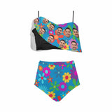 Custom Face Bikini Personalized Colorful Flowers Swimsuit Ruffle Bathing Suits Summer Vacation