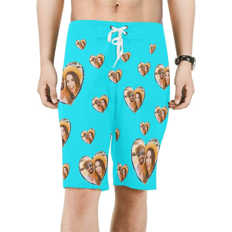 Custom Face Multiple Color Personalized Couple Photo Men's Beach Short-Drawstring Short