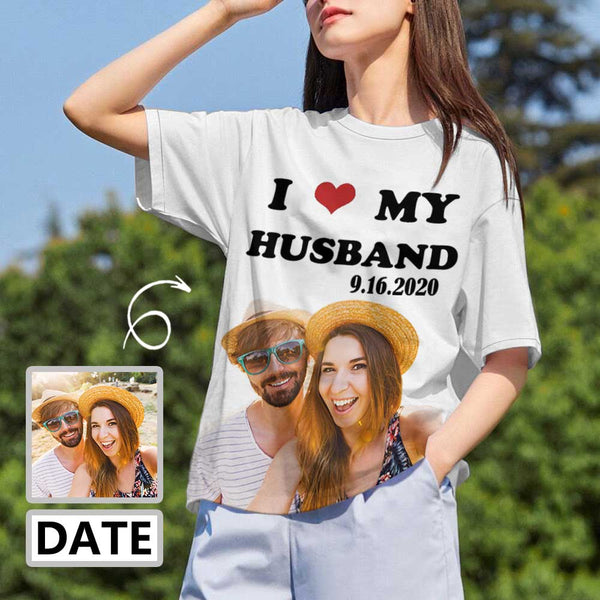 Custom Photo&Date I Love My Husband Women's All Over Print T-shirt