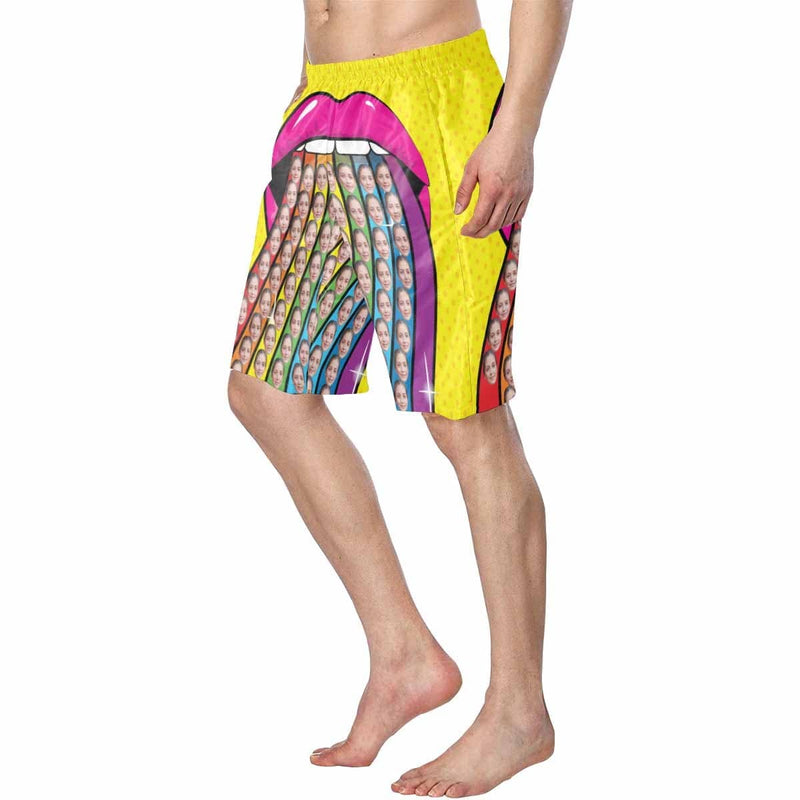 Custom Face Mouth Rainbow Personalized Photo Men's Elastic Beach Short