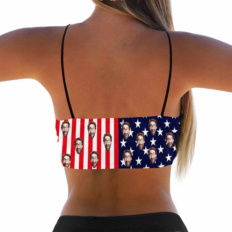 Custom Face USA Flag Bikini Top&Bottom Personalized Face Flag Bikini