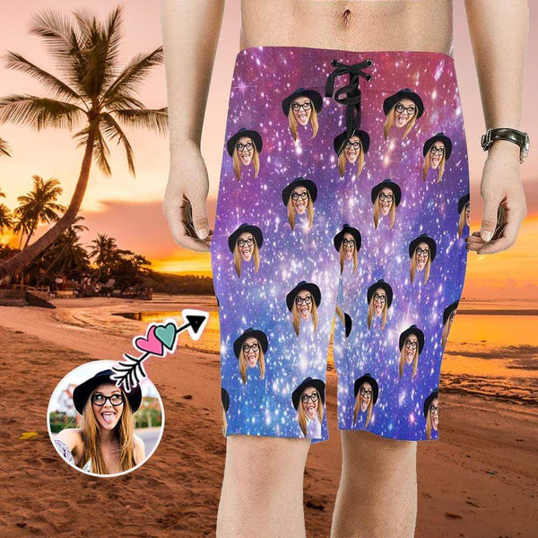 Custom Face Galaxy Personalized Photo Men's Beach Short-Drawstring Short