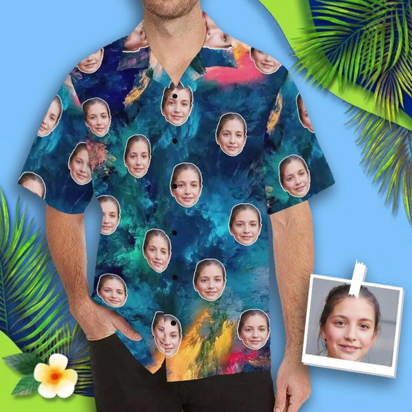 Personalized Hawaiian Shirts with Wife Face Colorful Painting Hawaiian Shirts Birthday Gift with Faces on Them