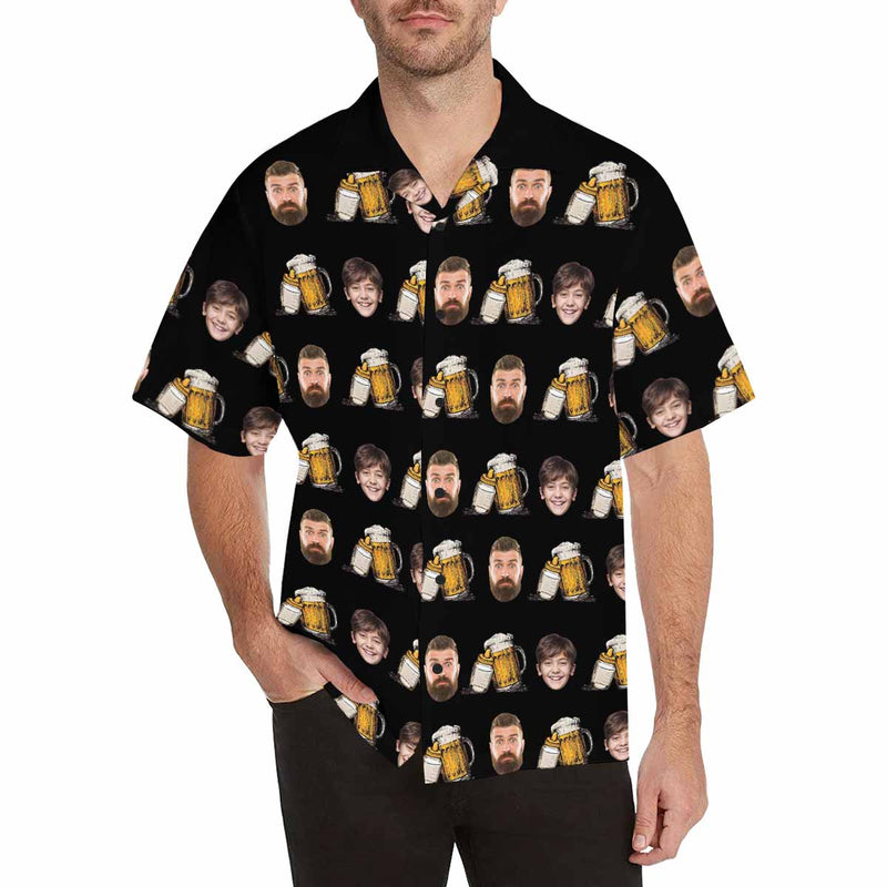 #Father's Day Gift#Custom Face Black Shirt Personalized Face Hawaiian Shirt Summerwear