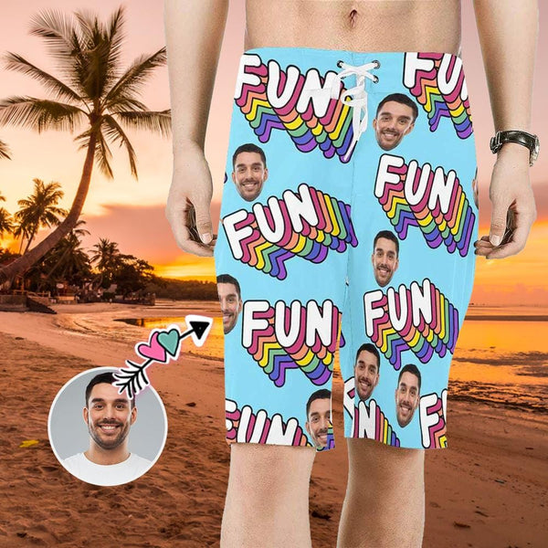 Custom Father Face Rainbow Fun Men's Beach Shorts