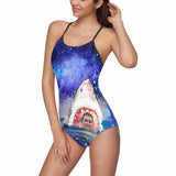 Custom Husband Face Shark Women's Slip One Piece Swimsuit