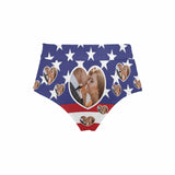 High Waisted Bikini Bottom-Custom Face USA Flag Personalized Photo Bikini Swimsuit Bottom