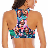 Crewneck Tank Bikini Top - Custom Face Flower Women's Colorful Beach Crop High-Neck Bikini Top