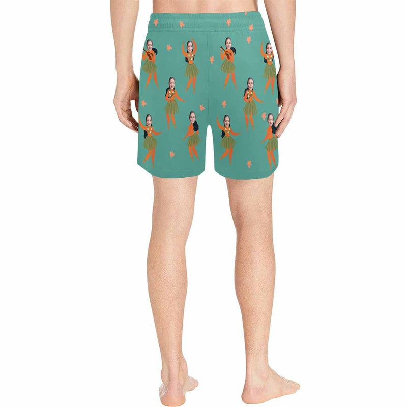 Custom Face Hawaiian Style Men's Quick Dry Swim Shorts, Personalized Funny Swim Trunks