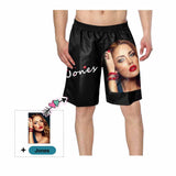 Custom Face&Name Black Personalized Photo Men's Elastic Beach Short