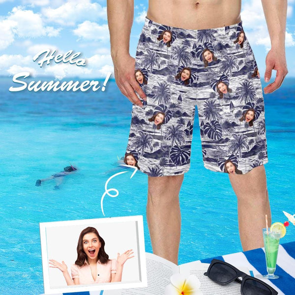 Custom Face Ink Painting Personalized Photo Men's Elastic Beach Short