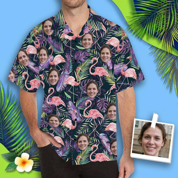 Hawaiian Shirts with Faces on Them Flamingo Purple Leaf Personalized Hawaiian Shirts Face Aloha Shirt Gift for Him