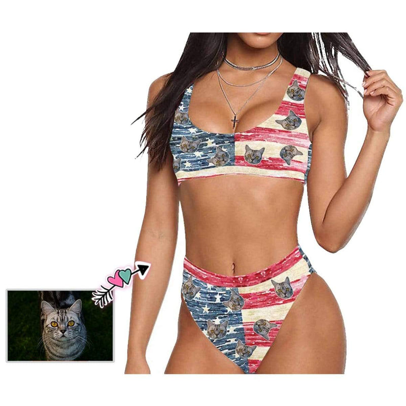 Custom Face Flag Sport Personalized Top&High-Waisted Bikini Swimsuit Celebrate Holiday Party