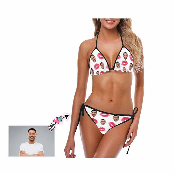 Custom Boyfriend/Husband Red Lips Face Sexy Bikini Swimsuit for Women Honeymoons For Her