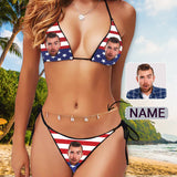 Personalized Face Flag Bikini With Name Body Chain Custom Letters Waist Chain Bikini Swimsuit