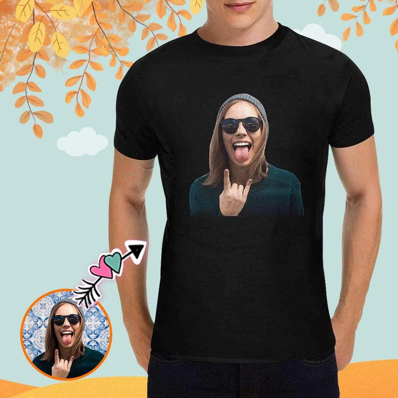 Custom Wife's Face Men's T-shirt Gesture Personalized Casual Shirt with Photo Create Your Own Shirt