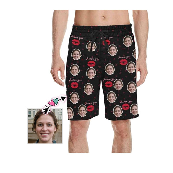 Custom Face Love You Mouth Men's All Over Print Casual Shorts