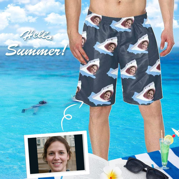 Custom Girlfriend Face Shark Personalized Photo Men's Elastic Beach Short