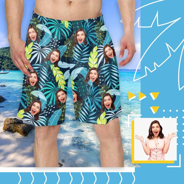 Custom Face Leaves Personalized Photo Men's Elastic Beach Short