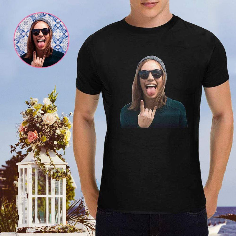 Custom Wife's Face Men's T-shirt Gesture Personalized Casual Shirt with Photo Create Your Own Shirt