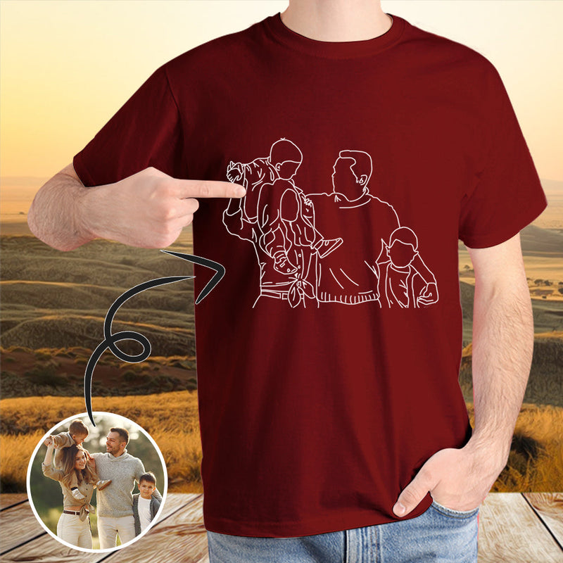 Custom Portrait Outline Shirt, Line Art Photo Shirt For Male, Custom Men's All Over Print T-shirt, Photo Outline Outfit For Family