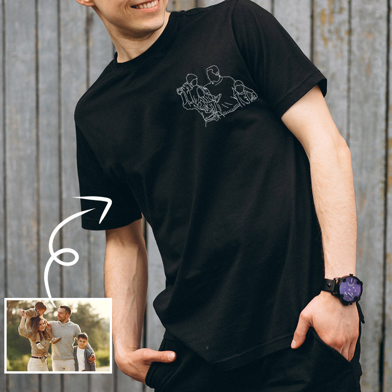 Custom Portrait Outline Shirt, Line Art Photo Shirt For Male, Custom Men's All Over Print T-shirt, Photo Outline Outfit For Family