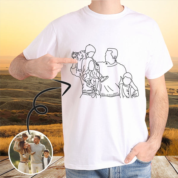 Custom Portrait Outline Shirt, Line Art Photo Shirt For Male, Custom Men's All Over Print T-shirt, Photo Outline Outfit For Family