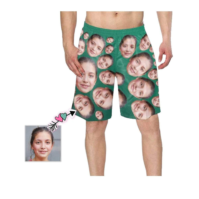 Custom Face Dark Green Personalized Photo Men's Elastic Beach Short