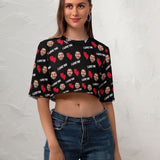 Custom Face Red Love Black Background Short Crop T-shirt