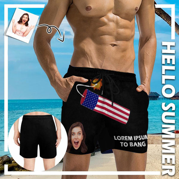 Custom Face Lorem Ipsum To Bang Men's Quick Dry Swim Shorts, Personalized Funny Swim Trunks