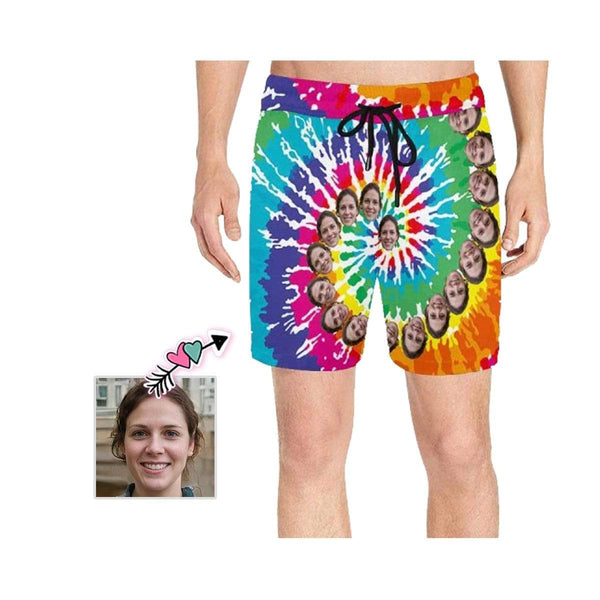 Custom Face Spin Color Men's Quick Dry Swim Shorts, Personalized Funny Swim Trunks