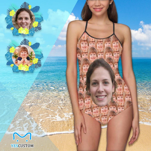 Custom Face Mom And Kid Women's Slip One Piece Swimsuit