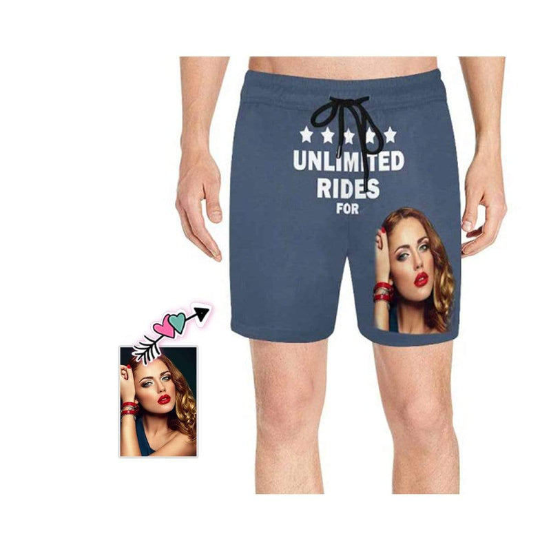 Custom Face Unlimited Rides Men's Quick Dry Swim Shorts, Personalized Funny Swim Trunks